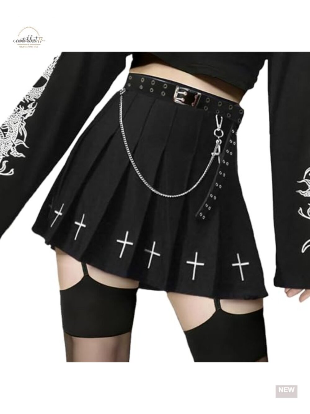 Pleated Mini Skirt High Waist Skort with Belt Goth A-Line